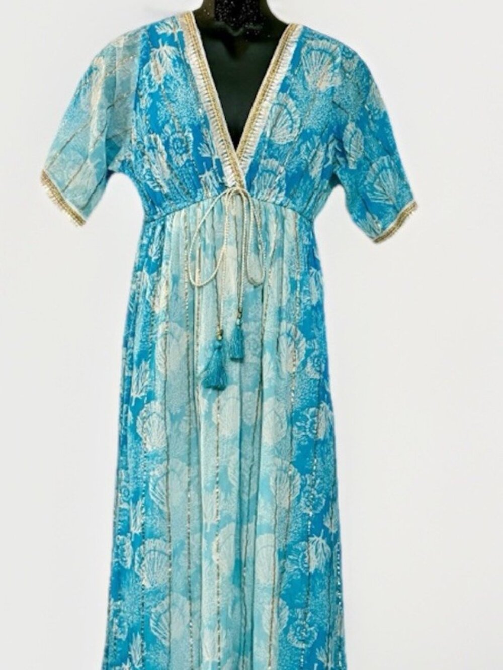 NWT Indian Boutique Blue Floral Boho Maxi Dress CottageCore
